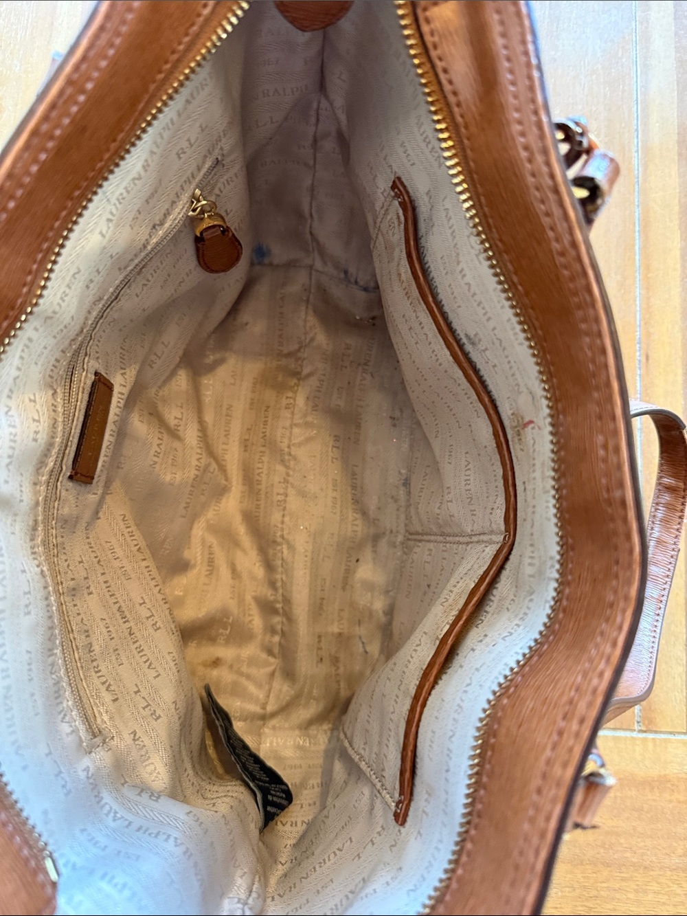 Ralph Lauren Brown Leather Tote with Gold Accents - Picture 4 of 8